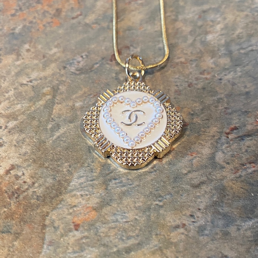 Chanel White Pendant and Gold Chain NWOT